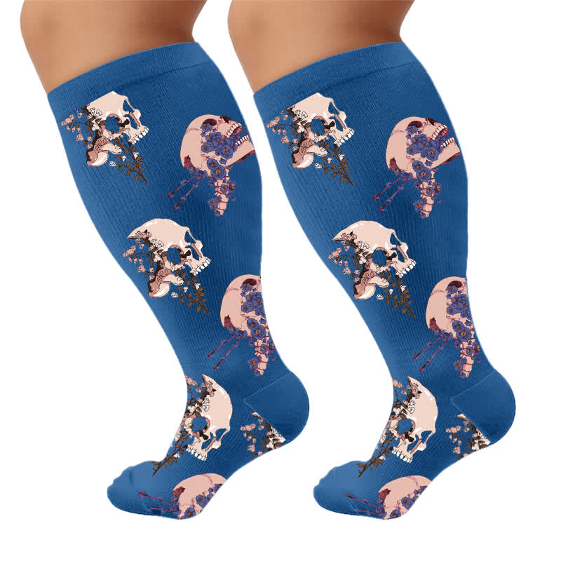 Plus Size Alternative Skull Art Compression Socks - Blue(1 Pair) - 4XL - image 5