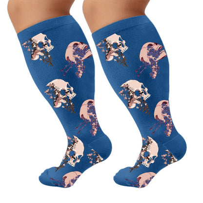 Plus Size Alternative Skull Art Compression Socks - Blue(1 Pair) - 4XL - image 5