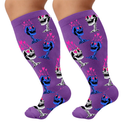 Plus Size Alternative Skull Art Compression Socks - Purple(1 Pair) - 4XL - image 7