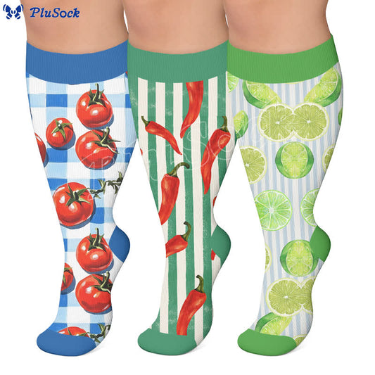 Plus Size Striped Fruit Compression Socks - image 0