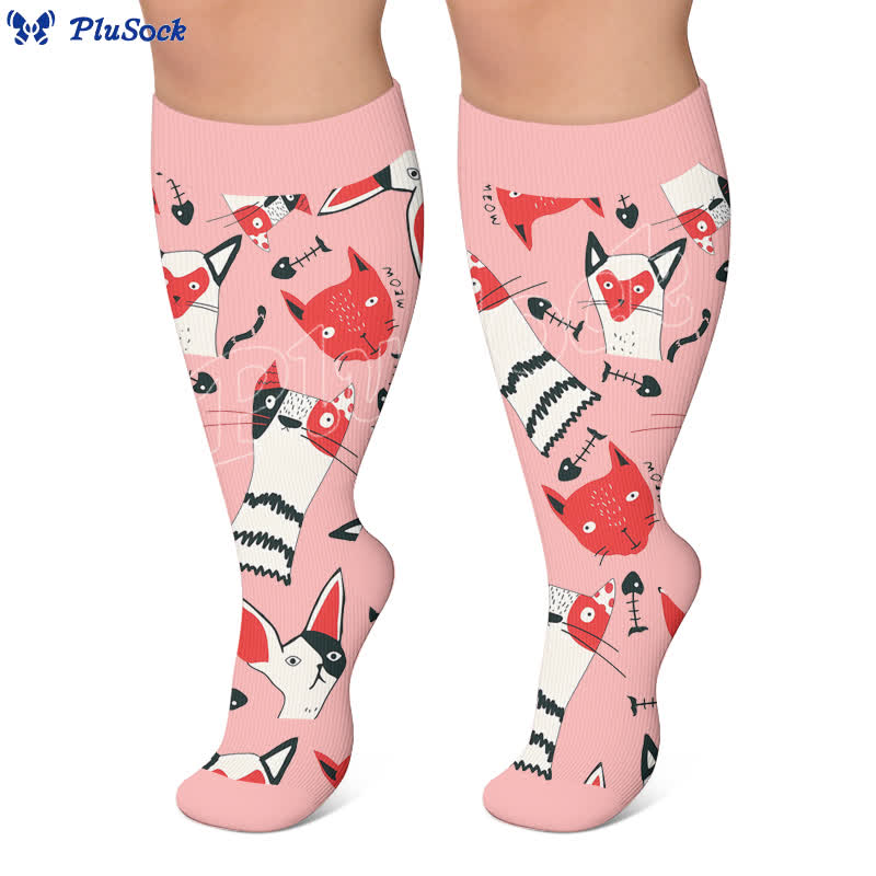Plus Size Whimsical Abstract Cat Compression Socks - image 4
