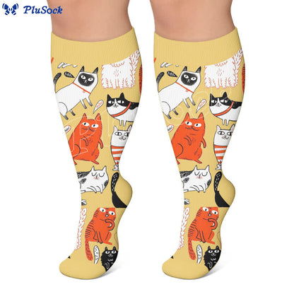 Plus Size Whimsical Abstract Cat Compression Socks - image 3