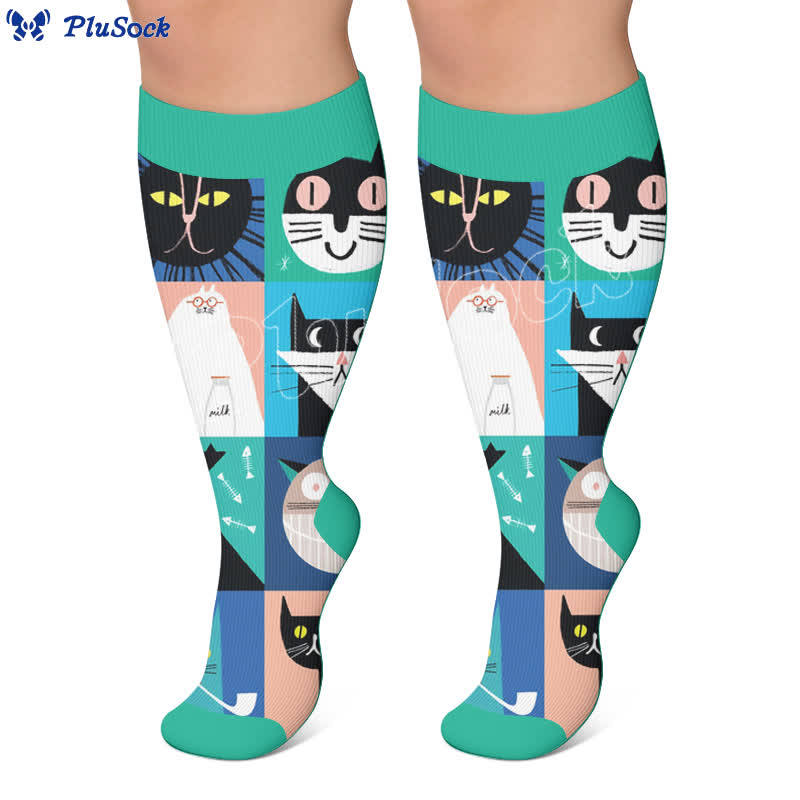 Plus Size Whimsical Abstract Cat Compression Socks - image 2