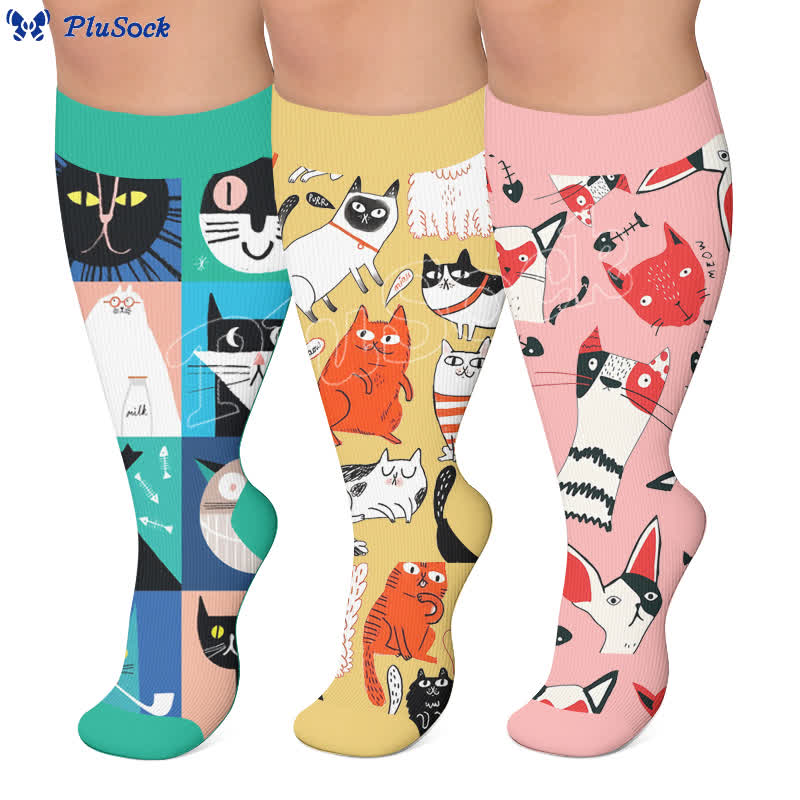 Plus Size Whimsical Abstract Cat Compression Socks - image 0