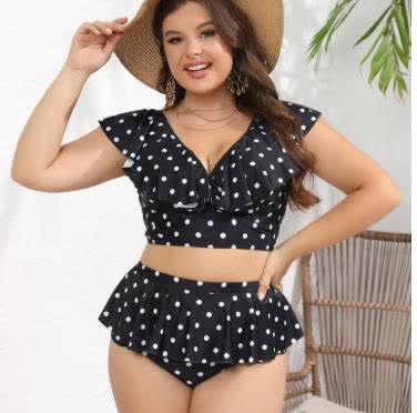 Vintage Polka Dot Swimwear - Black - XXXXL - image 0