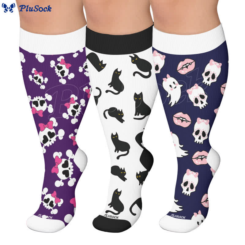 Plus Size Sweet Goth Skull Compression Socks - image 0