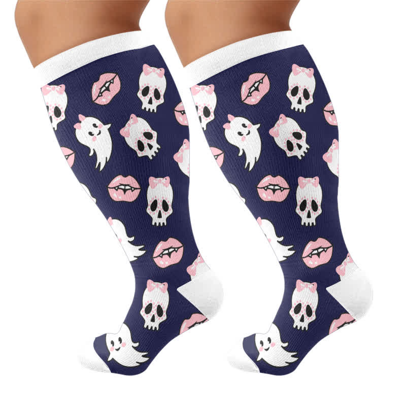Plus Size Sweet Goth Skull Compression Socks - Navy Blue(1 Pair) - 4XL - image 6