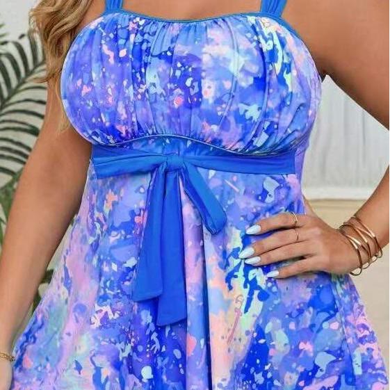 Tie‑Dye Two-Piece Swim Dress - Navy Blue - 4XL - image 2