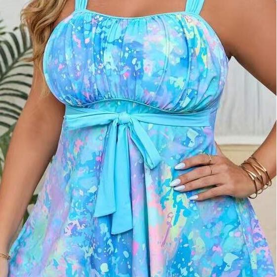 Tie‑Dye Two-Piece Swim Dress - Blue - 4XL - image 3
