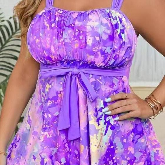 Tie‑Dye Two-Piece Swim Dress - Purple - 4XL - image 4
