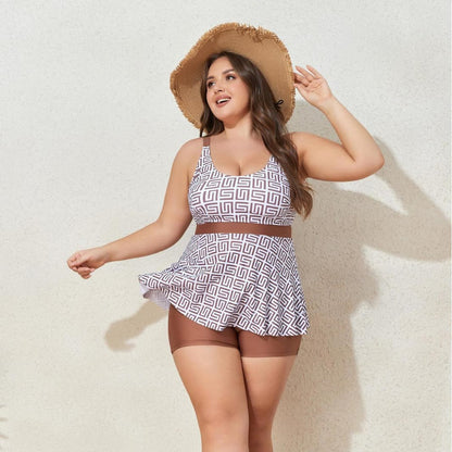 Geometric‑Print Two-Piece Swim Dress - image 1