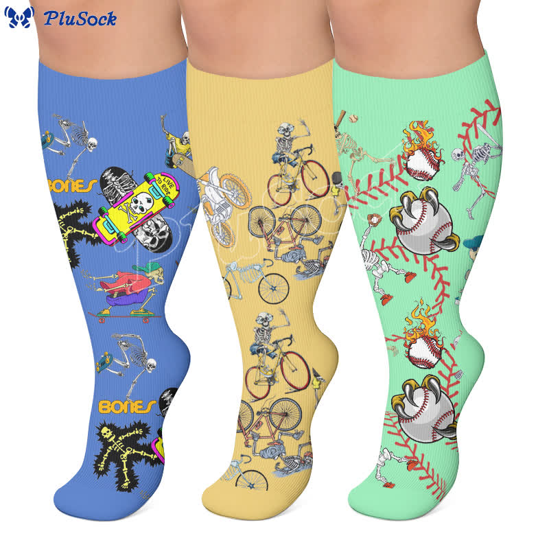 Plus Size Athletic Style Skull Compression Socks - image 0