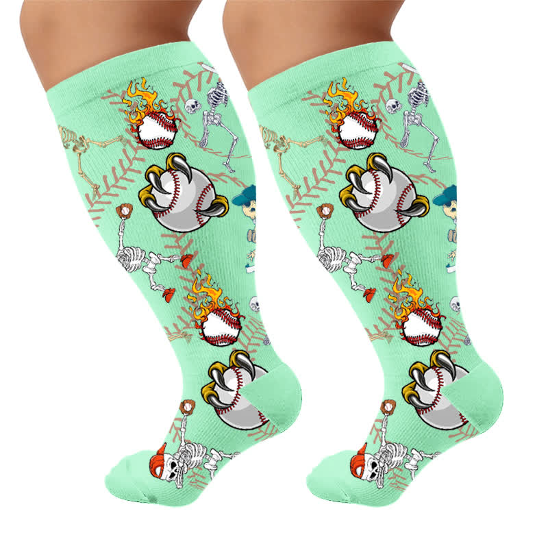Plus Size Athletic Style Skull Compression Socks - Green(1 Pair) - 4XL - image 7