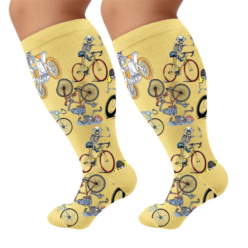 Plus Size Athletic Style Skull Compression Socks - Yellow(1 Pair) - 4XL - image 6