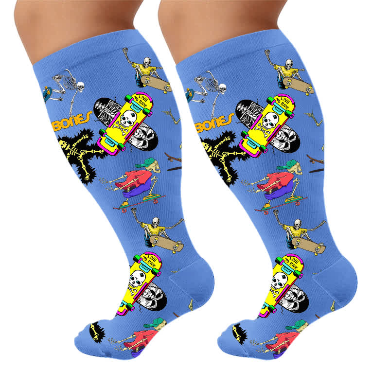 Plus Size Athletic Style Skull Compression Socks - Blue(1 Pair) - 4XL - image 5
