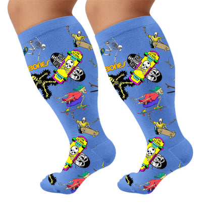 Plus Size Athletic Style Skull Compression Socks - Blue(1 Pair) - 4XL - image 5