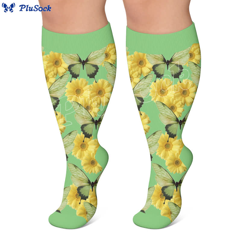 Plus Size Sunflower Butterfly Compression Socks - image 4