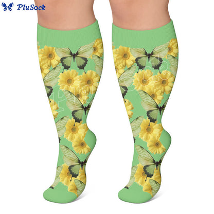 Plus Size Sunflower Butterfly Compression Socks - image 4