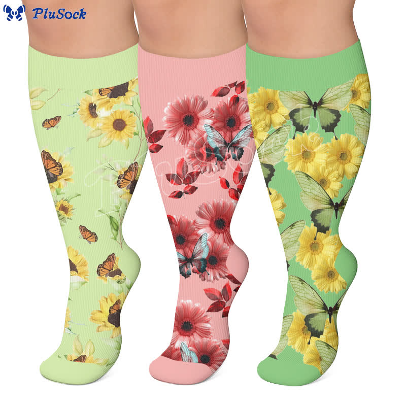 Plus Size Sunflower Butterfly Compression Socks - image 0