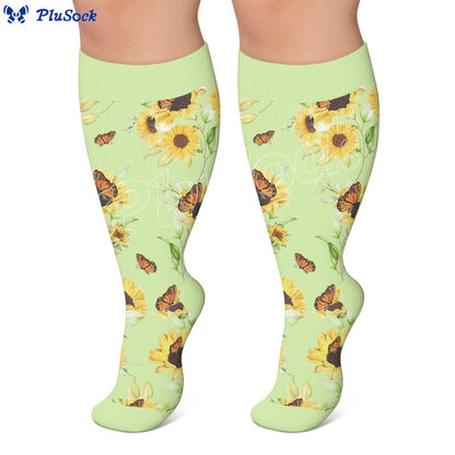Plus Size Sunflower Butterfly Compression Socks - image 2