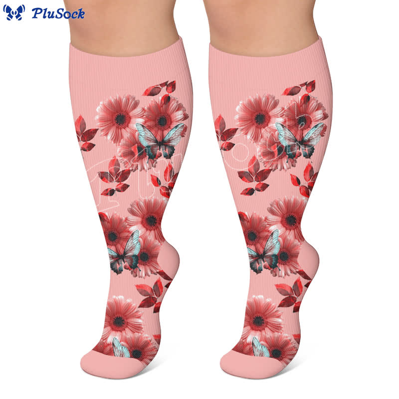 Plus Size Sunflower Butterfly Compression Socks - image 3