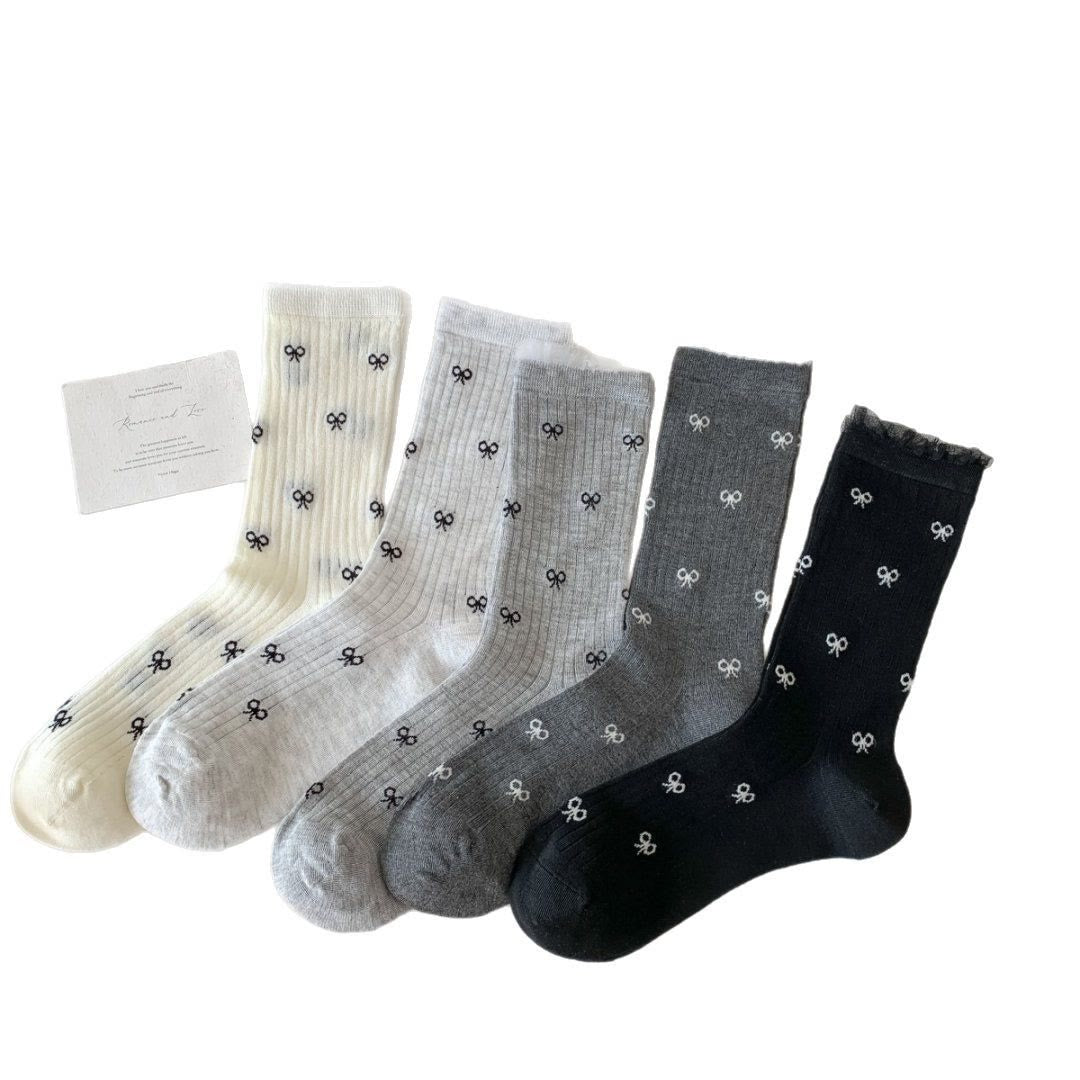 Bow Bamboo Quarter Socks (5 Pairs) - Multicolor - EU36-40(US3-7) - image 2