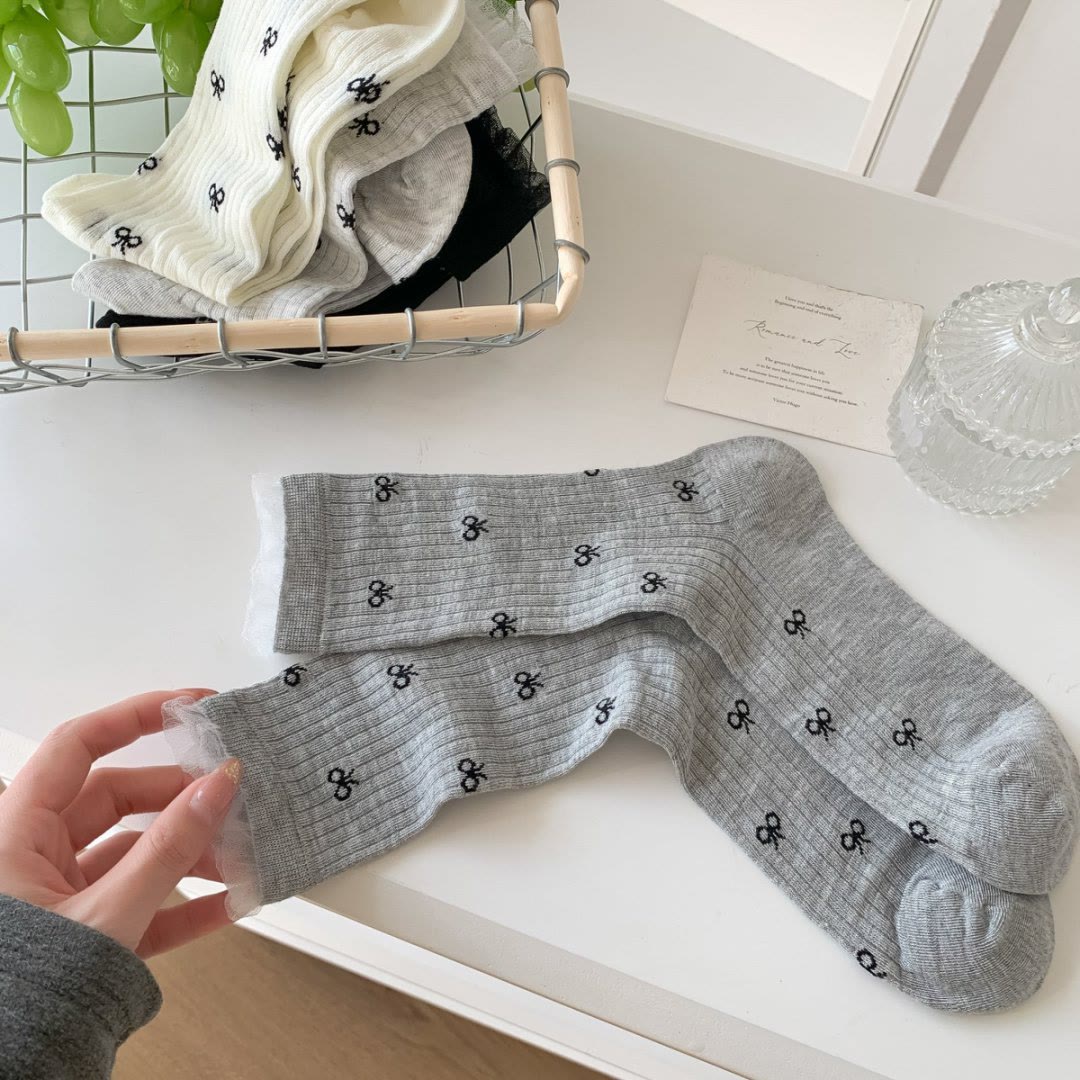 Bow Bamboo Quarter Socks (5 Pairs) - Grey - EU36-40(US3-7) - image 8