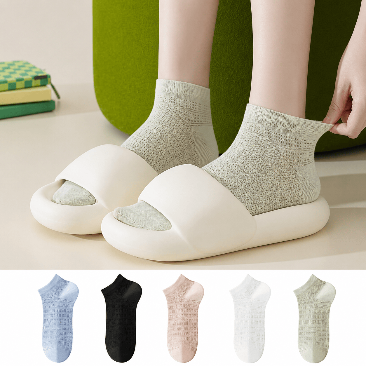 Bamboo Mesh Ankle Socks(5 Pairs) - Multicolor - EU36-40(US3-7) - image 0