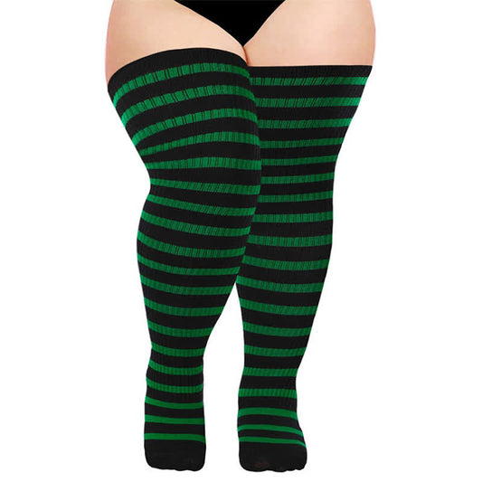 Striped Daily Wear Thigh High Compression Socks - Black - One Size - With Elastic Buckle - image 0