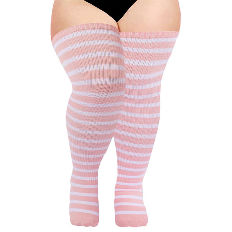 Striped Daily Wear Thigh High Compression Socks - Pink - One Size - With Elastic Buckle - image 4