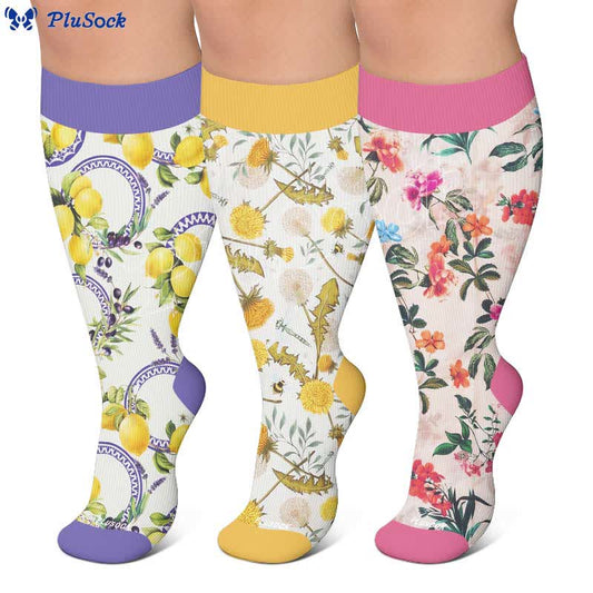Plus Size Lemon Garden Compression Socks - image 0