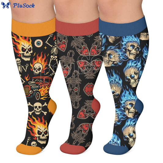 Plus Size Gothic Skull Flame Compression Socks - image 0