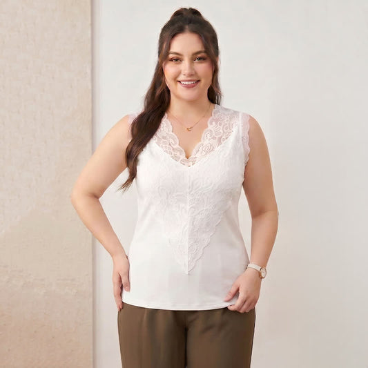 Plus Size Lace V Neck Tank Top - image 0