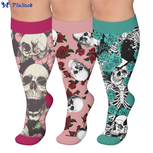 Plus Size Crow Skull Compression Socks - image 0