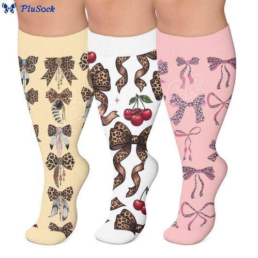 Plus Size Retro Leopard Bow Compression Socks - image 0