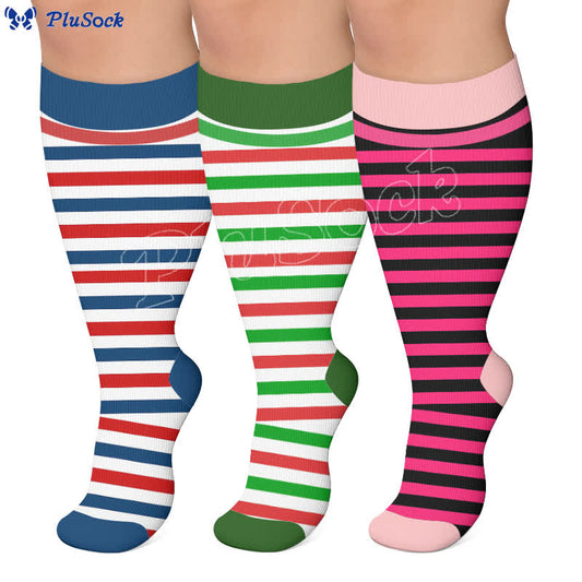 Plus Size Contrast Stripes Compression Socks - image 0