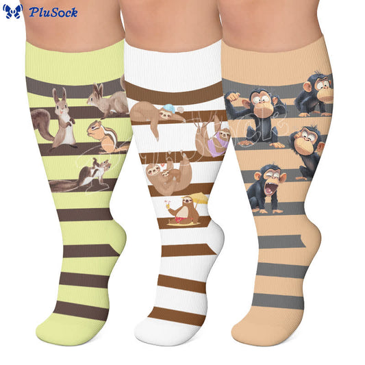 Plus Size Sloth Squirrel Stripes Compression Socks - image 0