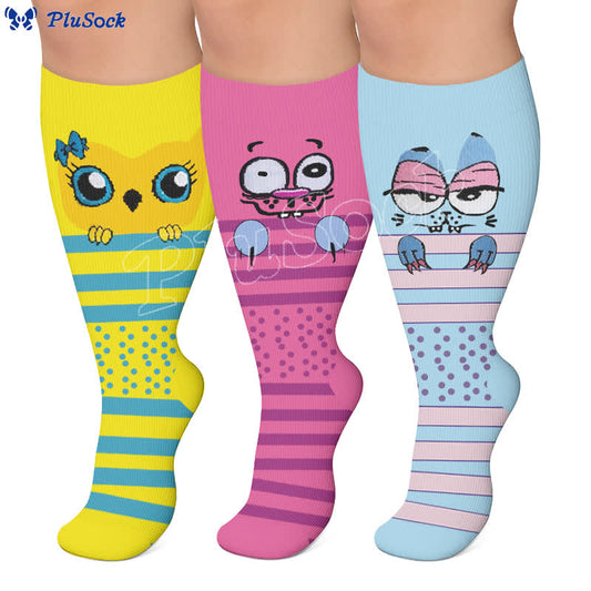 Plus Size Cartoon Animal Stripes Compression Socks - image 0