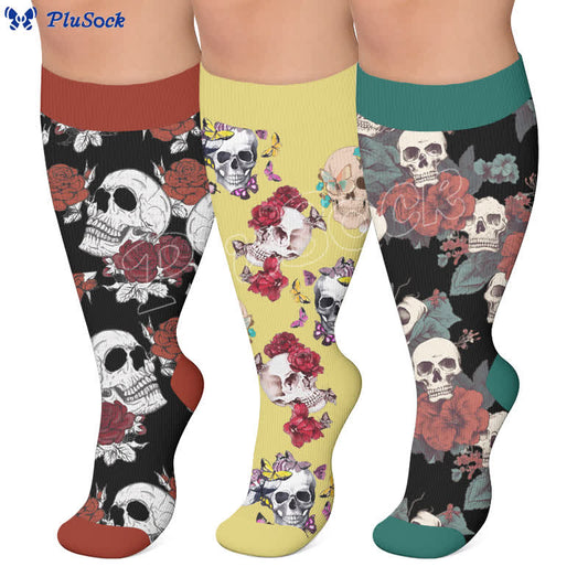 Plus Size Punk Butterfly Skull Compression Socks - image 0