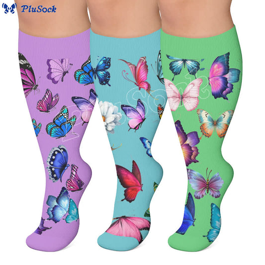 Plus Size Vibrant Butterfly Compression Socks - image 0