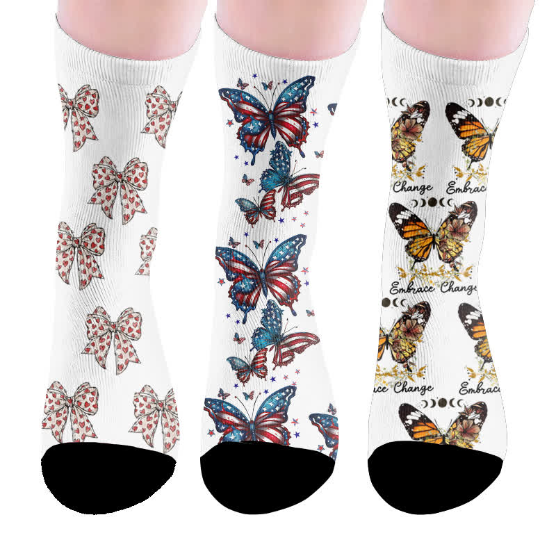 Bowknot Flag Butterfly Socks - Multicolor(3 Pairs) - EU37-44(US4-10) - image 10