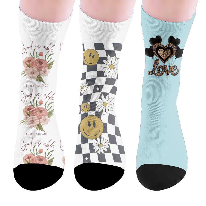 Floral Leopard Print Socks - Multicolor(3 Pairs) - EU37-44(US4-10) - image 10