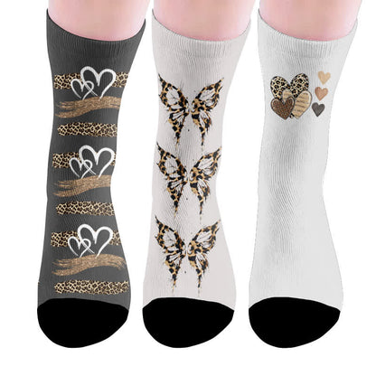 Leopard Butterfly Heart Socks - Multicolor(3 Pairs) - EU37-44(US4-10) - image 10
