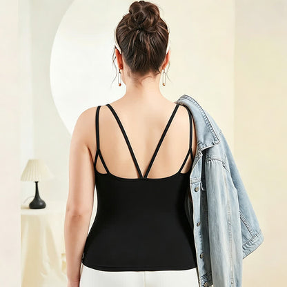 Plus Size Modal Layering Criss-cross Back Tank Top - Black - 4XL - image 5
