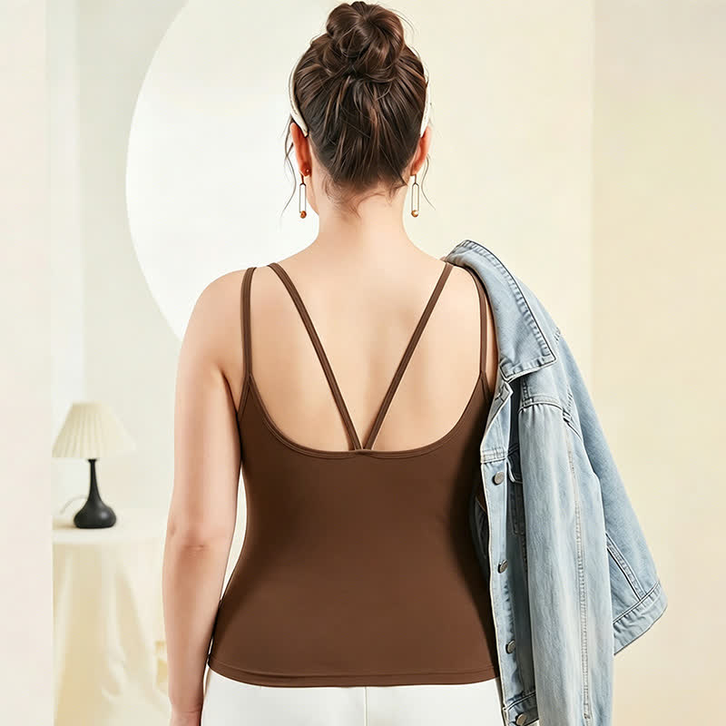 Plus Size Modal Layering Criss-cross Back Tank Top - Coffee - 4XL - image 6