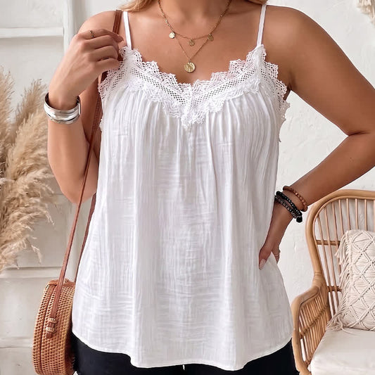 Plus Size Lace Trim Flowy Tank Top - image 0
