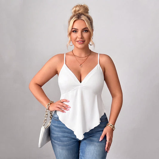 Plus Size Open Back V Neck Tank Top - White - 3XL - image 0