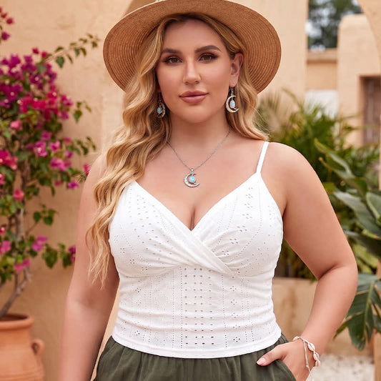 Plus Size Summer Eyelet Tank Top - White - 3XL - image 0