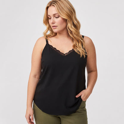 Plus Size Lace Trim V Neck Tank Top - image 1