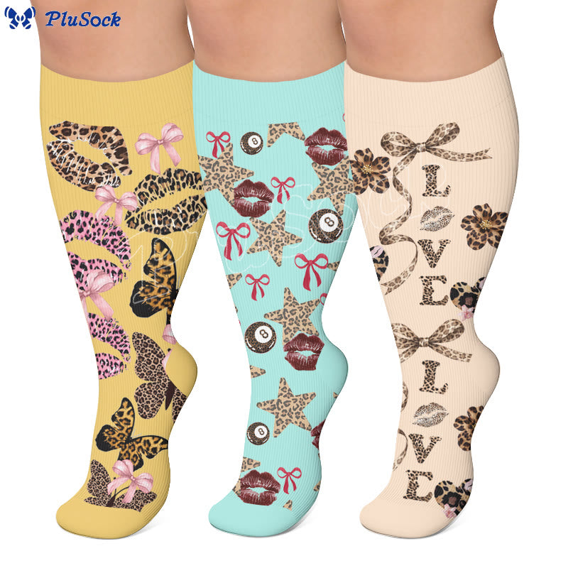 Plus Size Leopard Kiss Bow Compression Socks - image 0
